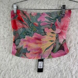 Fashion Nova Tube Top S Pink Floral Serene Atmosphere Mesh Y2K Fairycore Sheer